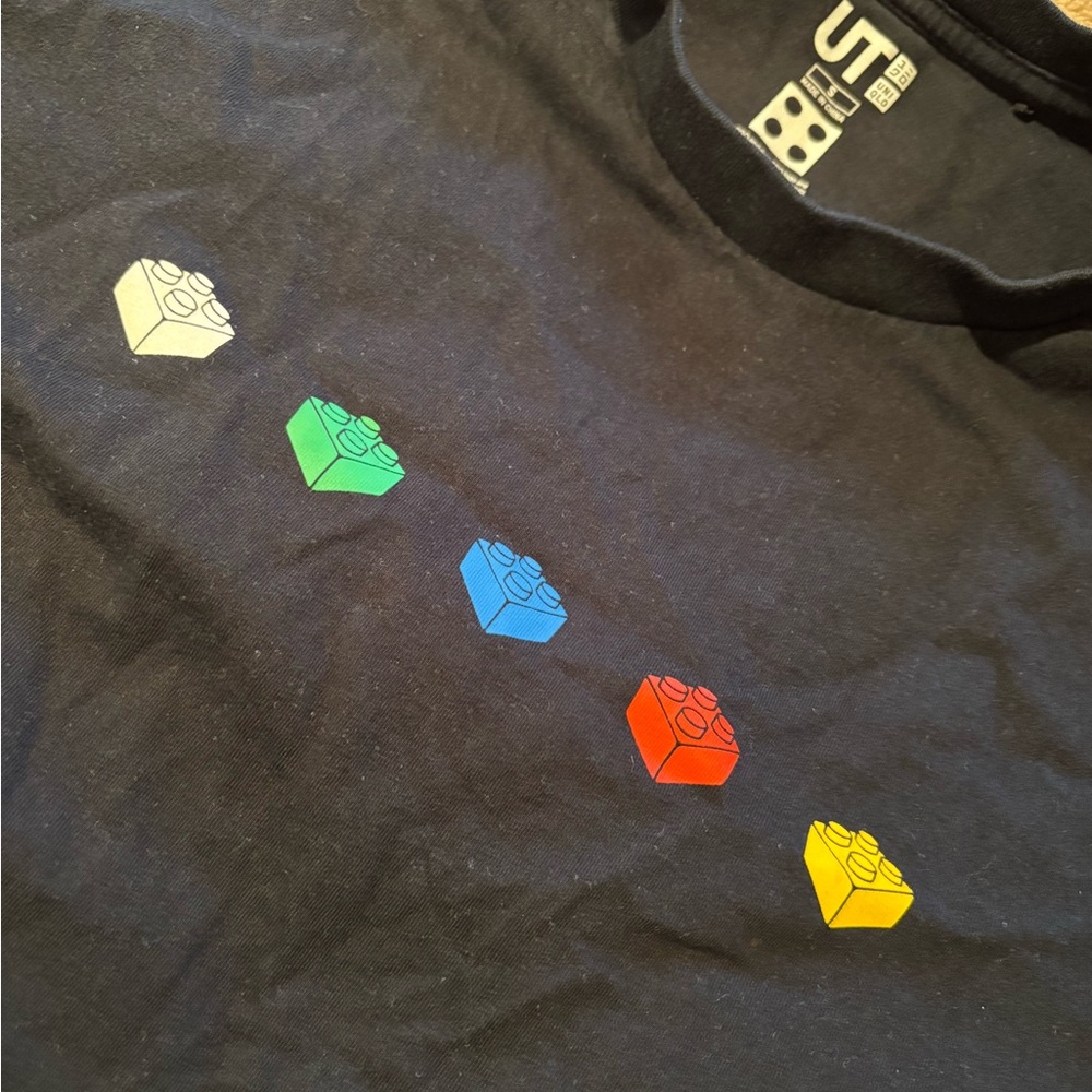 Uniqlo UT LEGO Branded Black Tee with Colorful Brick Design